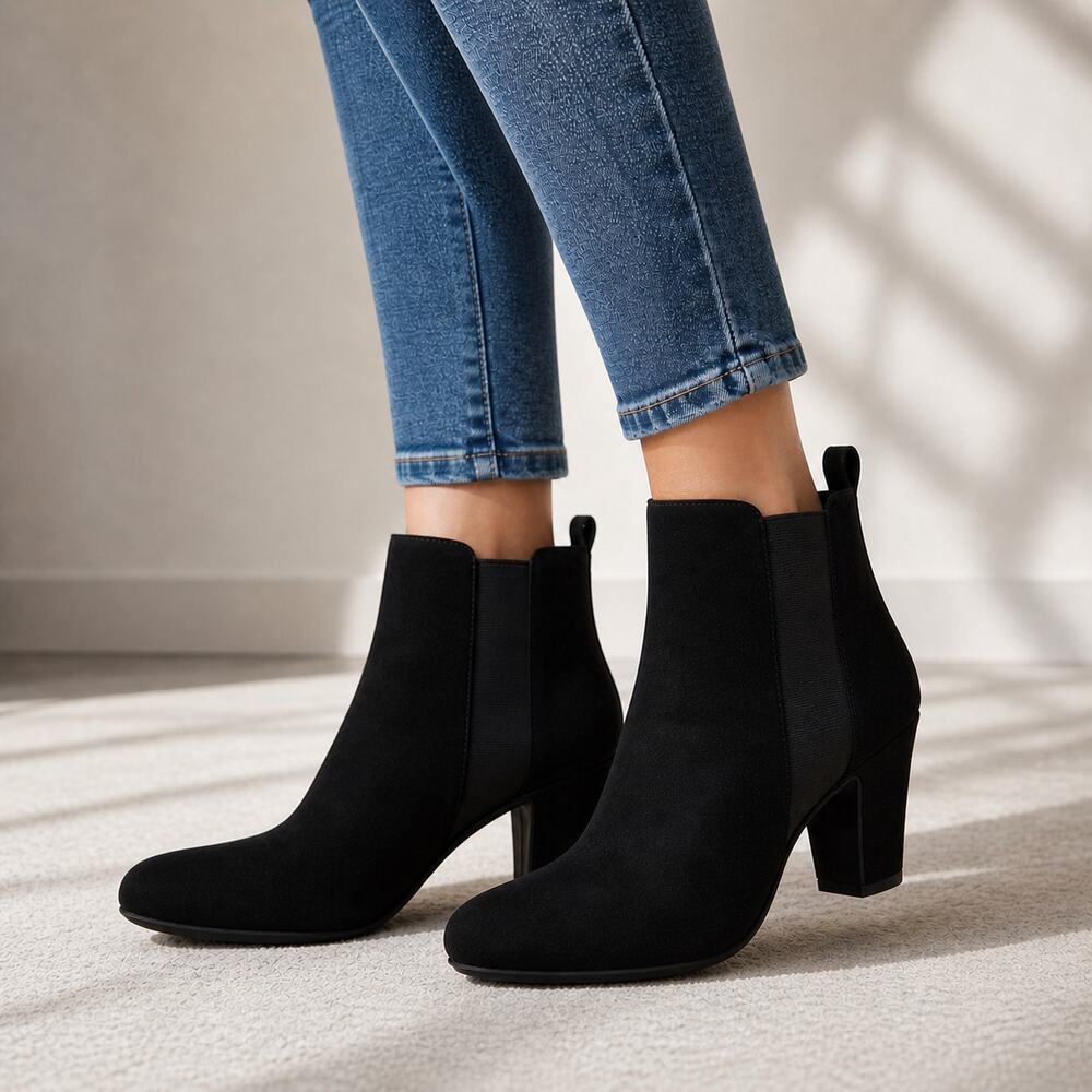 BCBGeneration Black Suede Chelsea Ankle Boots 8 NWOT Block Heel Booties